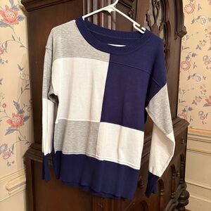 SHEIN Colorblock Crew Neck Sweater - Gray, White, and Blue